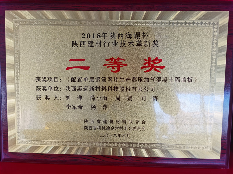 2018年陕西海螺杯陕西建材行业技术革新奖二等奖