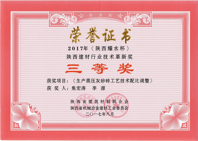 生产蒸压灰砂砖技术配比调整-2017陕西三等
